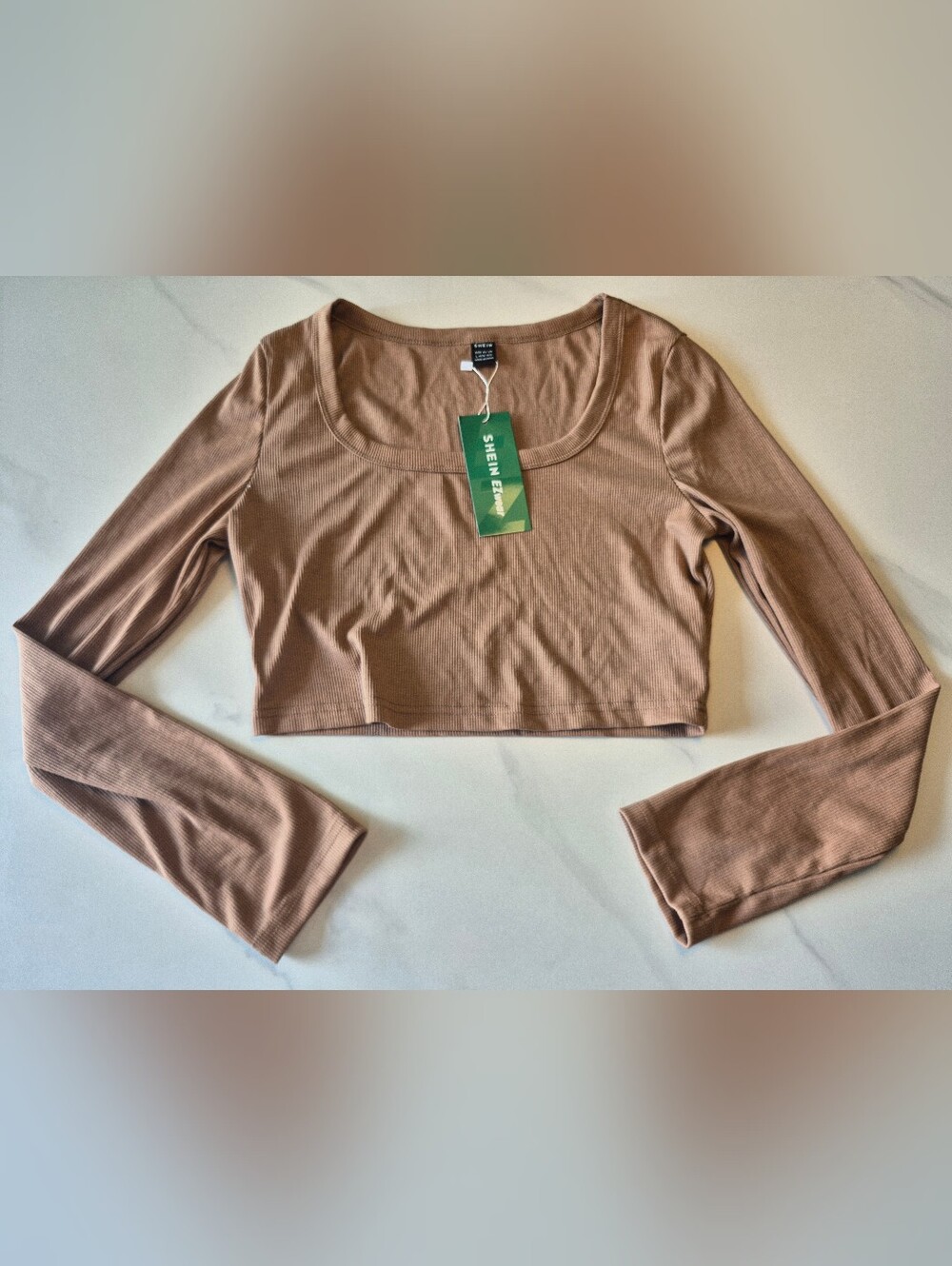 SHEIN Taupe Ribbed Long Sleeve Crop Top